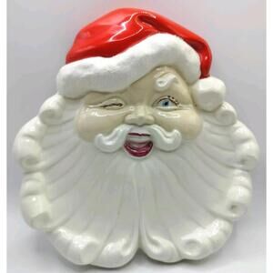 Vintage Winking Santa Face Ceramic Trinket Candy Cookie Dish